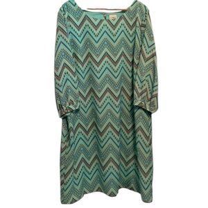 Cato Women’s XL light aqua blue geometric long sleeve dress wide scoop neck